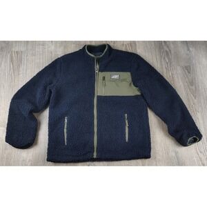 Eddie Bauer XL (16) Kids Sherpa Fleece‎ Jacket Navy Full Zip Logo Pockets Lined